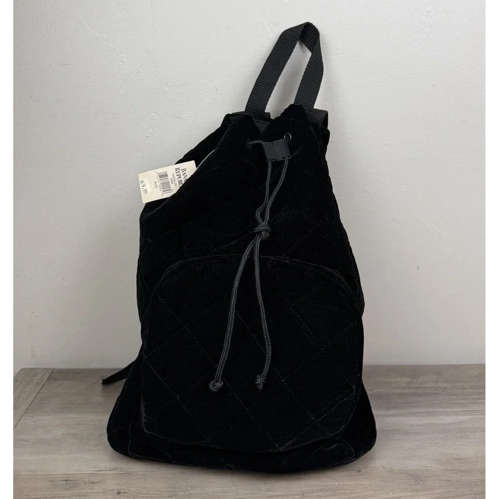 Vtg Banana Republic Backpack‎ Velvet Black Preppy Minimalist 90s Quilted NOS